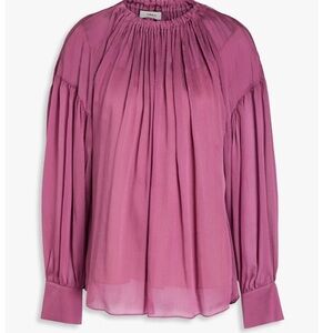 VINCE Women's Gathered Silk-Crepon Blouse Elasticated Neck Line Detachable Cami